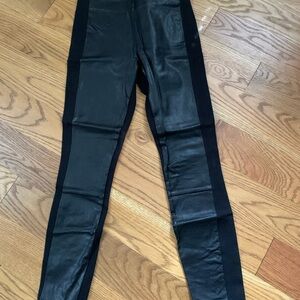J. Crew Black Leather ponte Pants, leather at front, fabric at back.